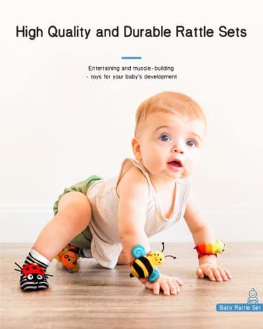 Infinno Baby Wrist Rattle Socks and Foot Finder Set, Perfect Baby Toys for 0-12 Months Newborn Boys and Girls As Shower Gifts, Garden Bug Series - Image 5