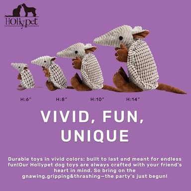 Hollypet Plush Dog Squeaky Toy Stuffed Armadillo Animal Pet Puppy Chew Toys with Clean Teeth for Small Medium Large All Breed Sizes Dogs, Gray Large, 8 in - Image 2