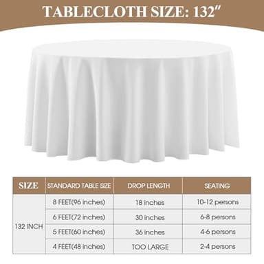 Aocoz Round Tablecloth 132 Inch 10 Pack White Tablecloths Washable Decorative Linen Polyester Table Clothes Cover for Dining Table Banquets Buffet Parties and Wedding - Image 6