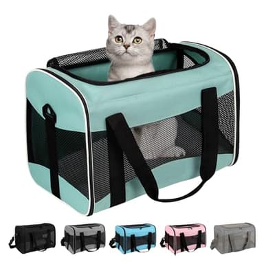 Cat Carrying Case Pet Dog Carrier Soft-Sided Cat Bag Airline Approved, Pet Travel Carrier Up to 15 Lbs, Collapsible Cats Carrier Dog Carrier for Medium Small Cats Dogs(17x11x11 Green) - Image 1