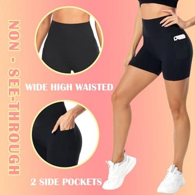 FULLSOFT 4 Pack Biker Shorts for Women – 5" High Waist Tummy Control Workout Yoga Running Compression Exercise Shorts with Pockets(4 Pack Black/Deep Red/Mocha/Khaki,Small-Medium) - Image 5