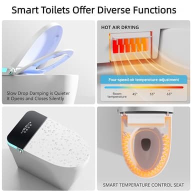 LOUPUSUO Tankless Smart Toilet with Warm Water Sprayer & Dryer, Smart Bidet Toilet with Foot Sensor Operation, Heated Bidet Seat, Auto Smart Toilet with LED Display for Bathrooms - Image 8