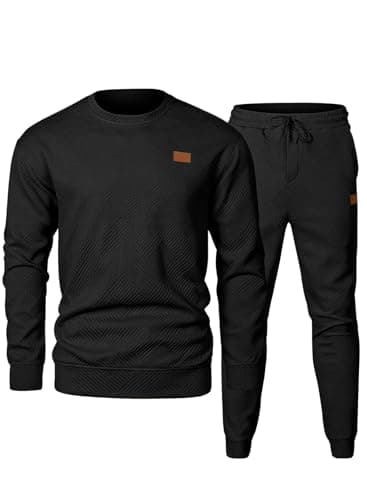 JMIERR Mens Knit Jacquard Outfits Track Suits 2 Piece Set Long Sleeve Pullover Sweatshirt & Running Joggers Sweatpants, Fall Tracksuit Sweatsuits Matching Lounge Sets, 2XL, Black - Image 1
