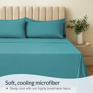 LuxClub Twin XL Sheets - Soft Twin Bed Sheets for Boys and Girls, 3 PC Deep Pockets Wrinkle Free Kids Fitted Sheets Machine Washable Hotel Bedding Silky Soft - Teal Twin XL - Image 3
