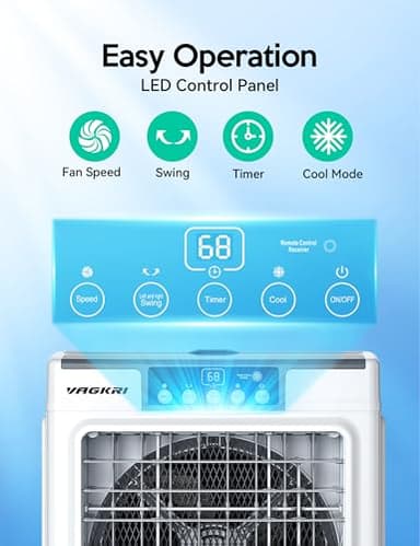 VAGKRI Swamp Cooler, 2100CFM Evaporative Air Cooler with 3 Modes & Wind Speeds, 120°Oscillation, 24H Timer, Portable Outdoor Air Conditioner with Auto Fill for Patio Garage Commercial Use, 8 Gallon - Image 7