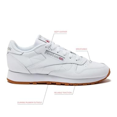 Reebok Classic Leather Sneakers for Women - Black or White Tennis Shoes Womens Size 5 to 12, Footwear White/Pure Grey3/Reebok Gum3, 9.5 - Image 3