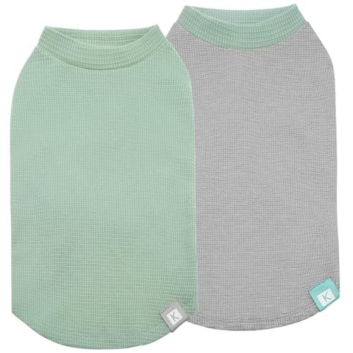 KYEESE 2Pack Dog Shirts Waffle for Small Dogs Stretchy Pet T-Shirts Lightweight Dog Tank Top Sleeveless Dogs Vest Breathable, X-Large, Green+Grey - Image 1