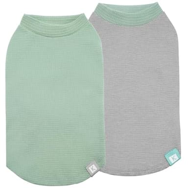 KYEESE 2Pack Dog Shirts Waffle for Small Dogs Stretchy Pet T-Shirts Lightweight Dog Tank Top Sleeveless Dogs Vest Breathable, X-Large, Green+Grey - Image 1