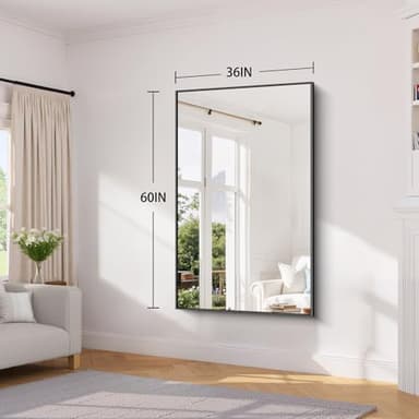 Koonmi Black Framed Bathroom Mirror - Shatterproof 36"x60" Tempered Glass, HD No Distortion, Horizontal/Vertical Mount, Modern Matte Aluminum Alloy Frame - Image 7