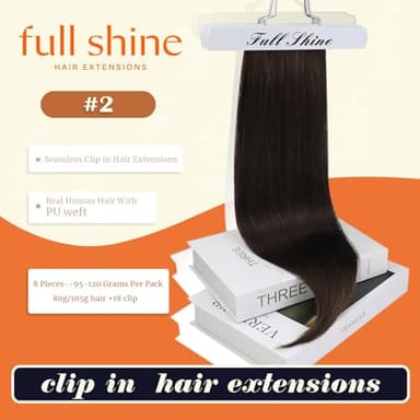 Full Shine Human Hair Clip in Extensions Dark Brown 24 Inch Seamless Clip in Hair Extension Real Human Hair Straight PU Invisible Hair Extensions Human Hair Full Head 8 Pcs 120 Grams - Image 2