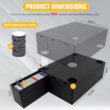 QLOUNI Trading Card Storage Box, Includes 12-600 CT Boxes & 48 Card Dividers, 12000+ Trading Card Organizer for Collectible Card Games, for TCG, MTG, PTCG, Baseball Cards, with Labels & Tapes - Image 2