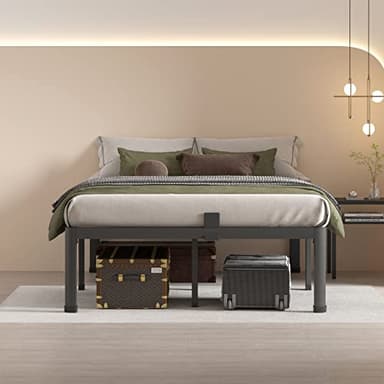 MAF 18 Inch Queen Bed Frames with Round Corner Legs Mattress Slide Stopper No Box Spring Needed Heavy Duty Metal Platform Bed Frame Under-Bed Storage Space, 3000 LBS Steel Slats Support - Image 6