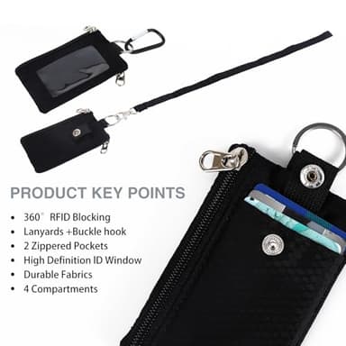 MASAPHlL Small Lanyard Wallet for Women/Men with RFID Blocking ID Card Wallet, Minimalist Nylon Zipper Pouch, Travel Neck Wallet with Keychain, ID Window for Card,Coin,Cash (Black) - Image 3