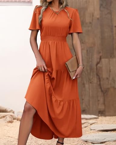 PRETTYGARDEN Woman Summer Clothes Casual Short Sleeve Maxi Dress Plain Soft Business Work Dresses 2025 Trendy(Solid Orange,Large) - Image 8