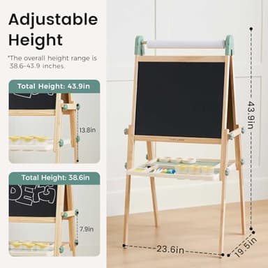 Tiny Land Easel for Kids, Double-Sided Magnetic Easel with Drawing Accessories, Adjustable Wooden Kids Art Easel with Paper Roll, Learning-Toy for 3,4,5,6,7,8 Years Old Boy & Girls Green - Image 6