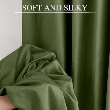 RYB HOME Green Curtains Velvet 96 inches 2 Panels Set, Back Tab & Rod Pocket Leaf Pattern Blackout Room Darking Curtains & Drapes for Nusery Bedroom Office Christmas Festival, Hunter Green - Image 6