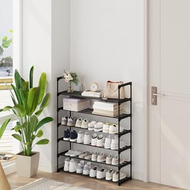 Calmootey 6-Tier Shoe Rack, Tall Large Capacity 30 Pairs Shoes Storage Organizer, Stackable Wide Shoe Shelf for Entryway, Hallway, Black - Image 2