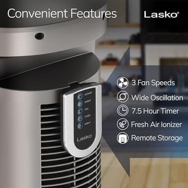 Lasko Oscillating Tower Fan with Remote, Quiet Floor Fans for Bedroom, 42", Woodgrain and Grey, T42954 - Image 4