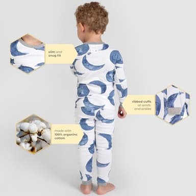 Burt's Bees Baby baby boys Pajamas, Tee Pant 2-piece Pj Set, 100% Organic Cotton and Toddler Pajama Bottoms, Indigo Hello Moon, 18 Months US - Image 2