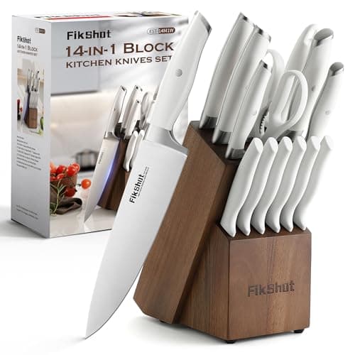 Knives Set for Kitchen, FIKSHOT 14PCS Kitchen Knife Set with Block, High Carbon Stainless Steel Full Tang Knife Sets Razor-Sharp Blade Professional Chef's Knife for Housewarming (WHITE) - Image 1