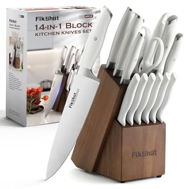 Knives Set for Kitchen, FIKSHOT 14PCS Kitchen Knife Set with Block, High Carbon Stainless Steel Full Tang Knife Sets Razor-Sharp Blade Professional Chef's Knife for Housewarming (WHITE) - Image 1