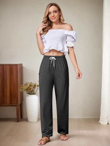 QIANXIZHAN Women's Harem Pants, Hippie Palazzo Pants Boho Joggers Yoga Clothes with Pockets Dark Grey 2XL - Image 7
