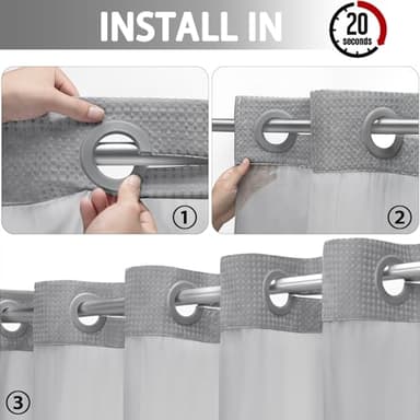 YellyHommy Stall No Hook Shower Curtain with Snap in Fabric Liner Set Less Time Grey Waffle Shower Curtain for Bathroom 75" L x 60" W - Image 2