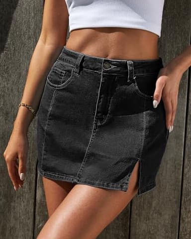 Vetinee Denim Skirt with Shorts Womens Jean Skorts High Waisted Black Skort Soft Black X-Large Fits Size 16 / Size 18 - Image 3