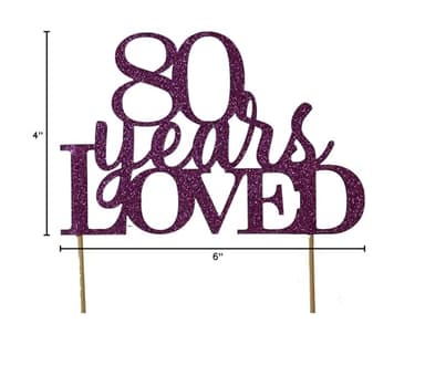 All About Details Purple 80-Years-Loved Cake Topper,1PC, 80th Birthday, Party Decor, Glitter (Purple) - Image 5