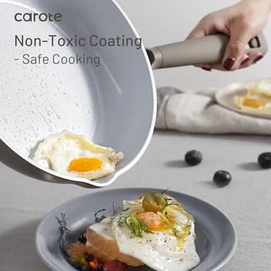 CAROTE Ceramic Cookware Set 12 Piece, Healthy & PFOA/PFAS Free, Nonstick Pots and Pans Set, Induction-Compatible, Taupe - Image 3