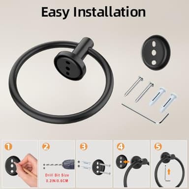 Matte Black Towel Ring 2Pack, SUS304 Stainless Steel Hand Towel Holder for Bathroom Kitchen, Modern Style Towel Hanger, Thicken Ring Towel Holder, Towel Rack Round Wall Mounted (2, Black) - Image 7