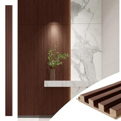Art3d Slat Wood Wall Paneling for Interior and Ceiling Decoration - Pack of 4pcs + 1pc End-Trim, Size 108 x 5.7in.- Walnut - Image 1