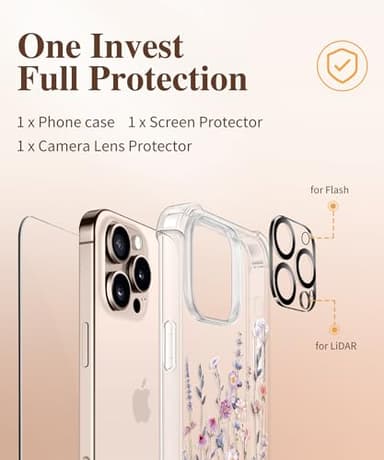 GVIEWIN for iPhone 16 Pro Case, with Screen Protector & Camera Lens Protector, Military-Grade Protection, Clear Shockproof Slim Floral Women Phone Case for iPhone 16 Pro, Floratopia/Colorful - Image 9