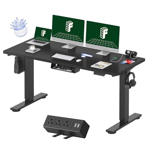 FLEXISPOT EN2 Whole-Piece Standing Desk with Clamp Power Strip, 60 x 24 Electric Stand Up Height Adjustable Desk with Cable Management (Black Frame + 60" Black Top, 2 Packages) - Image 1