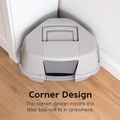 IRIS USA Corner Cat Litter Box Enclosed with Scoop - Privacy and Easy Access for Cleaning, Odor Defensive Hooded Litter Tray, Sturdy Stain Resisting Plastic, Fits in Most Corners, Gray - Image 3