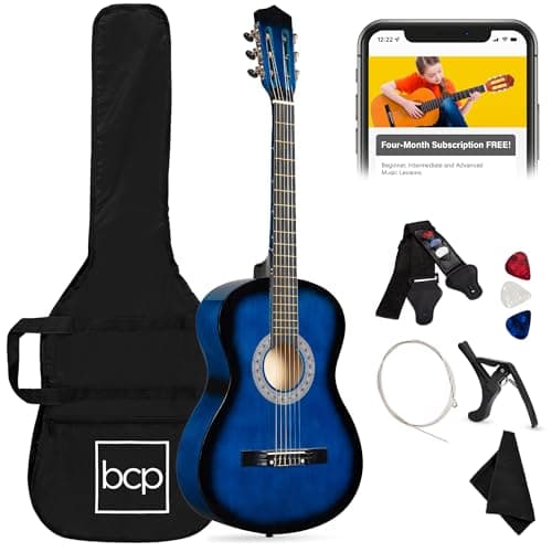 Best Choice Products 38in Beginner All Wood Acoustic Guitar Starter Kit w/Gig Bag, 6 Picks, Nylon Strings, Strap w/Pick Holder - Blue - Image 1