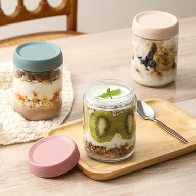 NETANY 4-pack 16oz Glass jars with Airtight Lids, Overnight Oats Containers with Lids, Wide mouth Mason Salad jars, Glass Food Storage Containers for Snacks Yogurt Spice Sugar - Image 5