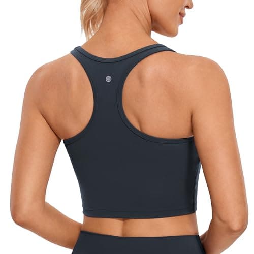 CRZ YOGA Butterluxe Womens Y-Back Racerback Longline Sports Bra - Padded Scoop Neck Workout Crop Tank Top with Built in Pads True Navy Large - Image 1