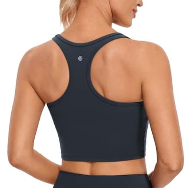 CRZ YOGA Butterluxe Womens Y-Back Racerback Longline Sports Bra - Padded Scoop Neck Workout Crop Tank Top with Built in Pads True Navy Large - Image 1