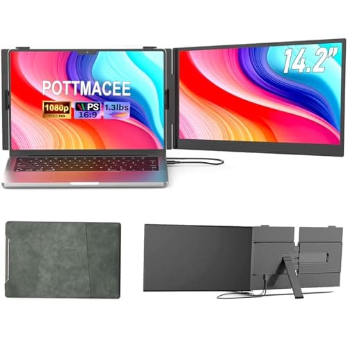 POTTMACEE 14.2" Laptop Screen Extender, 0.17" Ultra-Thin FHD 1080P IPS Portable Monitor for Laptop, Dual Screen Travel Monitor Extender, Plug-Play for Windows/Mac/Chrome, Fit 13”-17.3” Laptops - Image 1