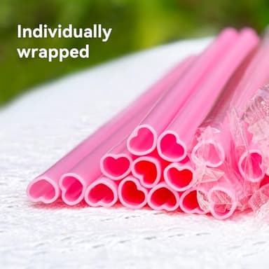 Prurex 50pcs Heart Shaped Pink Straws 8mm Individually Wrapped Disposable Drinking Straws for Galentine's Brunches,Cocktail, Birthday Parties, Pastel Weddings & Bridal Shower Decorations - Image 4
