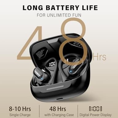 Open Ear Headphones, Bluetooth 5.4 Headphones Sports, Premium Sound with HD Mic Wireless Earbuds, 48H Playtime LED Power Display Ear Buds, IPX7 Lightweight Comfort Earphones for Running, Working - Image 5