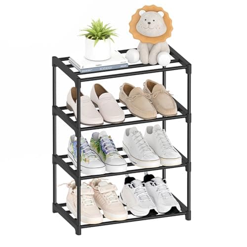 Autonomier 4 Tier Small Shoe Rack, Narrow Stackable Shoe Shelf for Kids Toddler Adult, Lightweight Shoe Rack Stand for Closet Dorm Storage Organizer, Front Door Entrance, Entryway - Image 1
