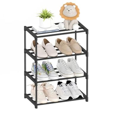Autonomier 4 Tier Small Shoe Rack, Narrow Stackable Shoe Shelf for Kids Toddler Adult, Lightweight Shoe Rack Stand for Closet Dorm Storage Organizer, Front Door Entrance, Entryway - Image 1