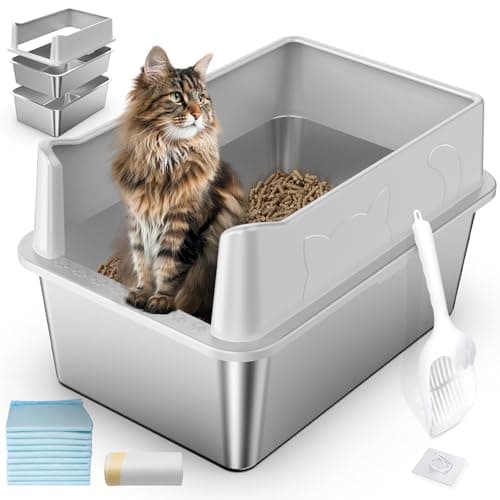 Stainless Steel Sifting Litter Box, 23.6" L x 15.7" W x 13" High Sided Metal Sifting Cat Litter Box for Pine Pellets, Enclosed Sifting Box with Lid, Anti-Leakage, Easy Clean for Big and Multiple Cats - Image 1