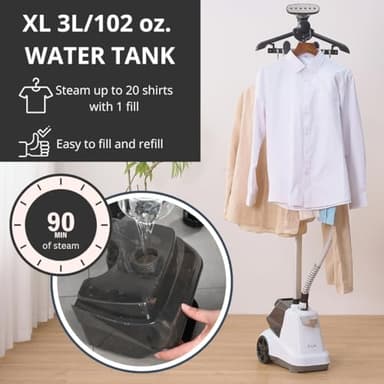 SALAV® Heavy Duty Smart Auto Shut-off Commercial Full-Size Garment Steamer, Beeping Alert when Water Runs out, Foot Pedal Control, XL 3L (101.5 oz) Tank, 1800 watts, 90+min of Continuous Steam, White - Image 5