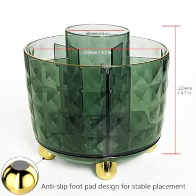 GOTOBA Dark Green Pen Pencil Holder for Desk, 360° Rotating Pen Organizer, Green Office Supplies, Cute Pen Holder, 6-Compartment Pencil Holder Rotating - Image 5
