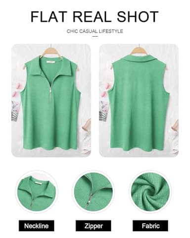 Vivilli Tops for Women Trendy Spring Summer Tank Top Sleeveless Blouses Casual Work Clothes Women's Polo Shirts Zip Ladies Resort Wear Office Outfits Business Cute Tunic Ribbed Tanks Pool Blue XL - Image 5