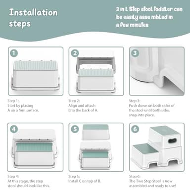 Victostar Toddler Step Stool,2 Kids Step Stool for Bathroom Sink,Baby Potty Stool with Anti-Slip Surface and Rubber Bottom,Plastic Stool with Handle for Toilet Potty Training Bathroom Kitchen - Image 7