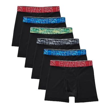 Hanes Boys' Big Performance Tween Boxer Brief Pack, X-Temp Mesh Stretch Underwear, 6-Pack, Black-6 Pack, Large - Image 1